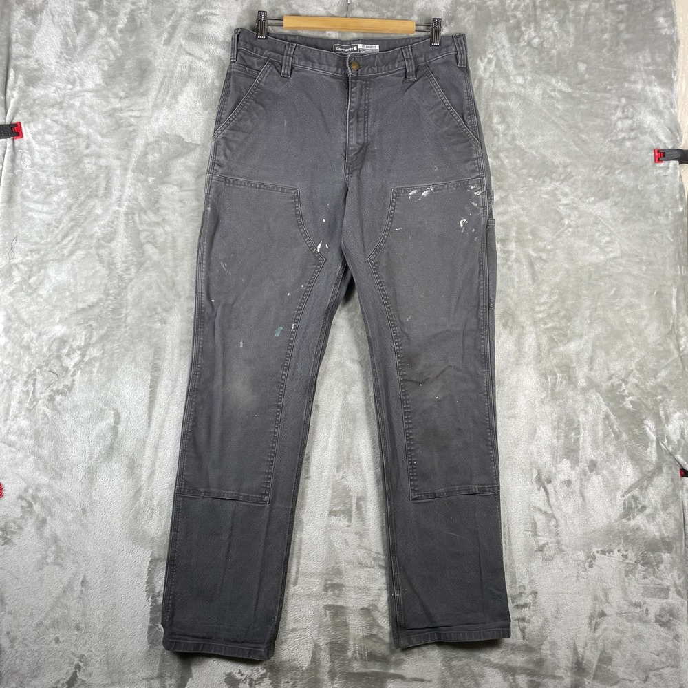 Carhartt Double Knee Front Utility Work Pant Mens 34x34 Grey Rugged Flex 103334